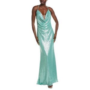 Rene Ruiz Womens  Draped Cowl Neckline Gown, Green